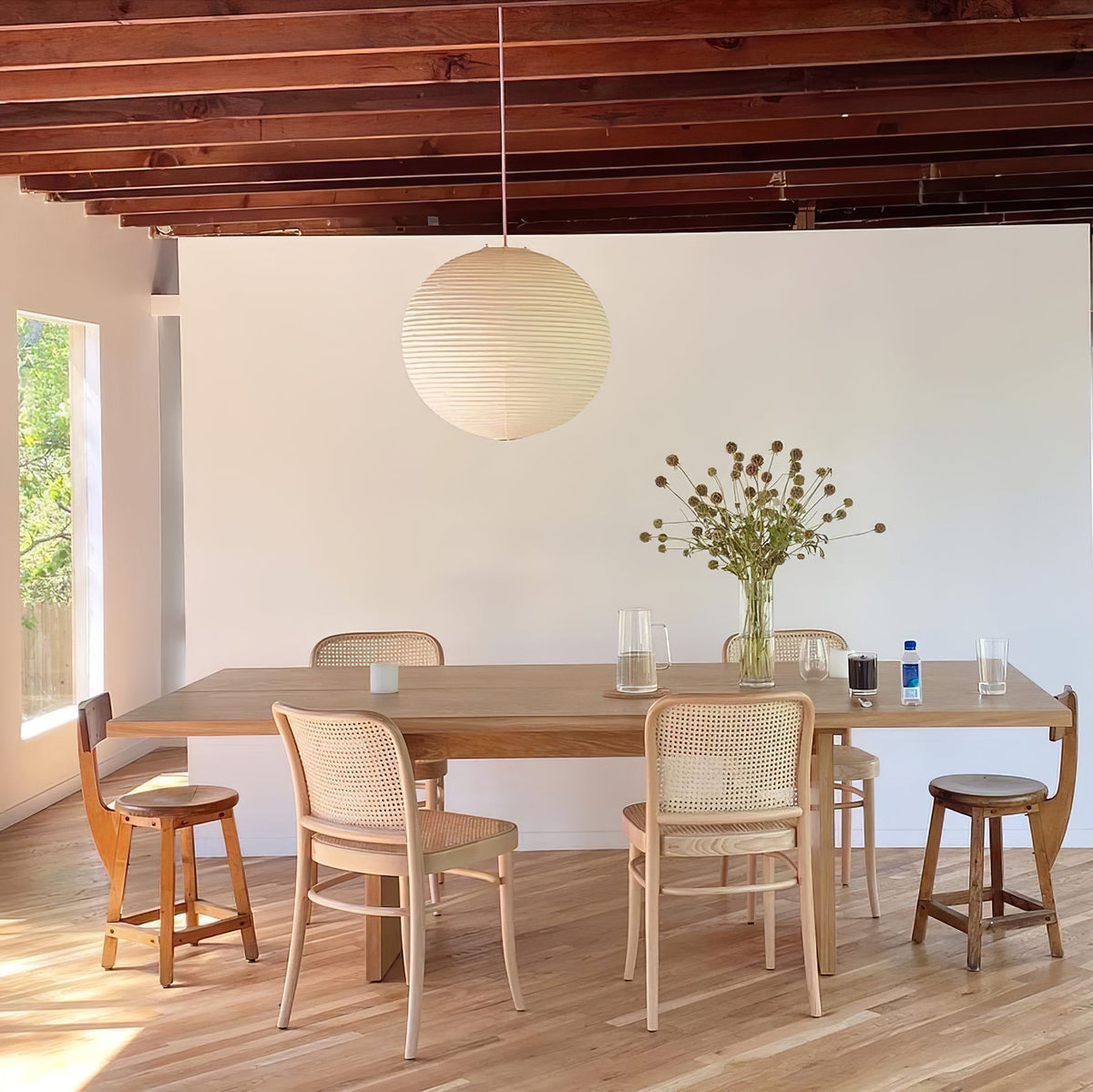 Spherical Hanging Lamp with Cotton Paper Shade & Adjustable Cord for Dining Room, Kitchen, Living Space | Modern Overhead Fixture