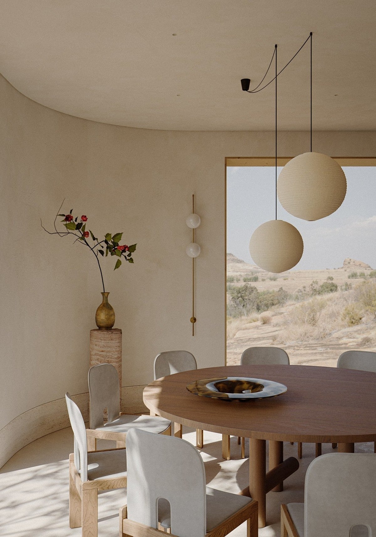 Spherical Hanging Lamp with Cotton Paper Shade & Adjustable Cord for Dining Room, Kitchen, Living Space | Modern Overhead Fixture