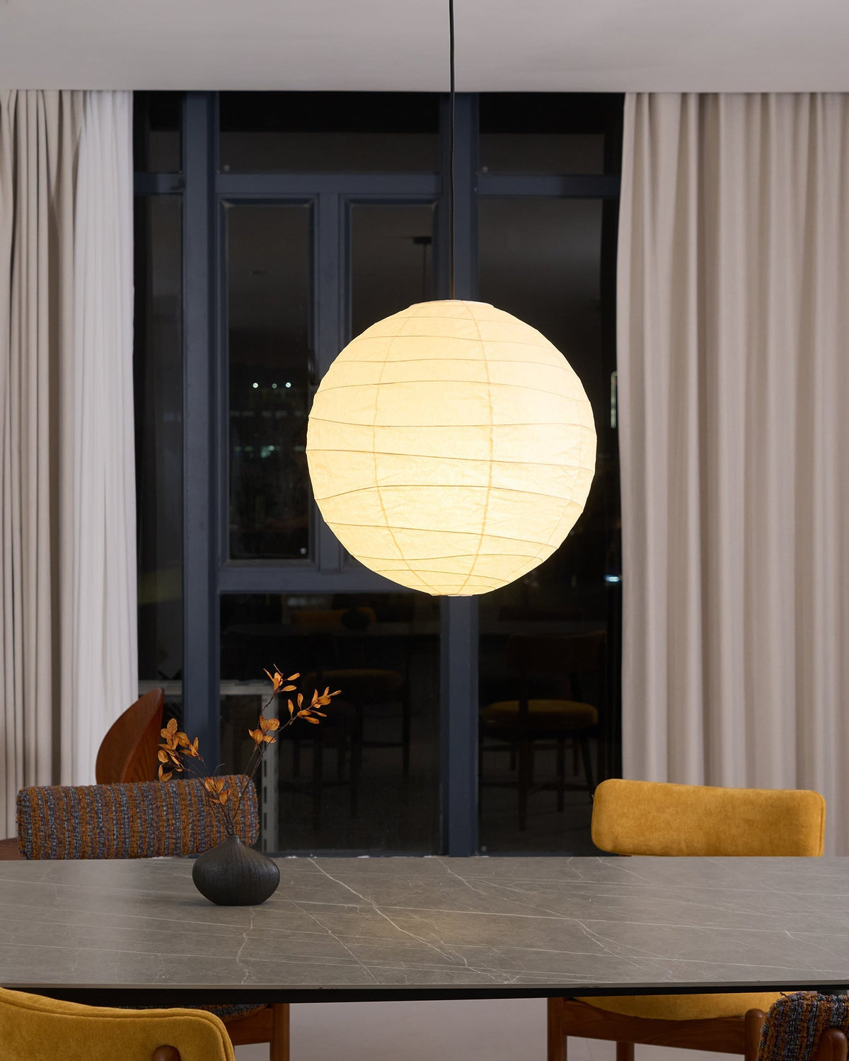 Paper Globe Hanging Light Fixture White Shade Adjustable Wire for Dining Room Living Room Bedroom Overhead Lighting Mid-Century Asian Inspir