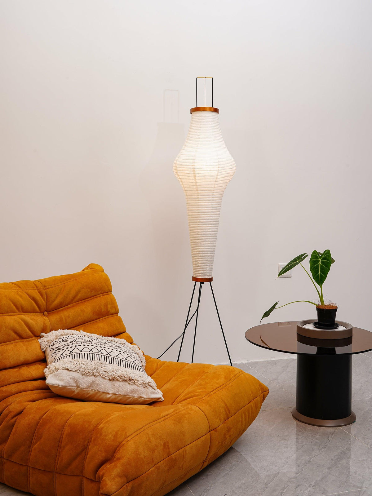 Handcrafted Paper Shade Tripod Standing Lamp 20 in White for Living Room Bedroom Reading Nook Accent Light Japandi Minimalist Decor
