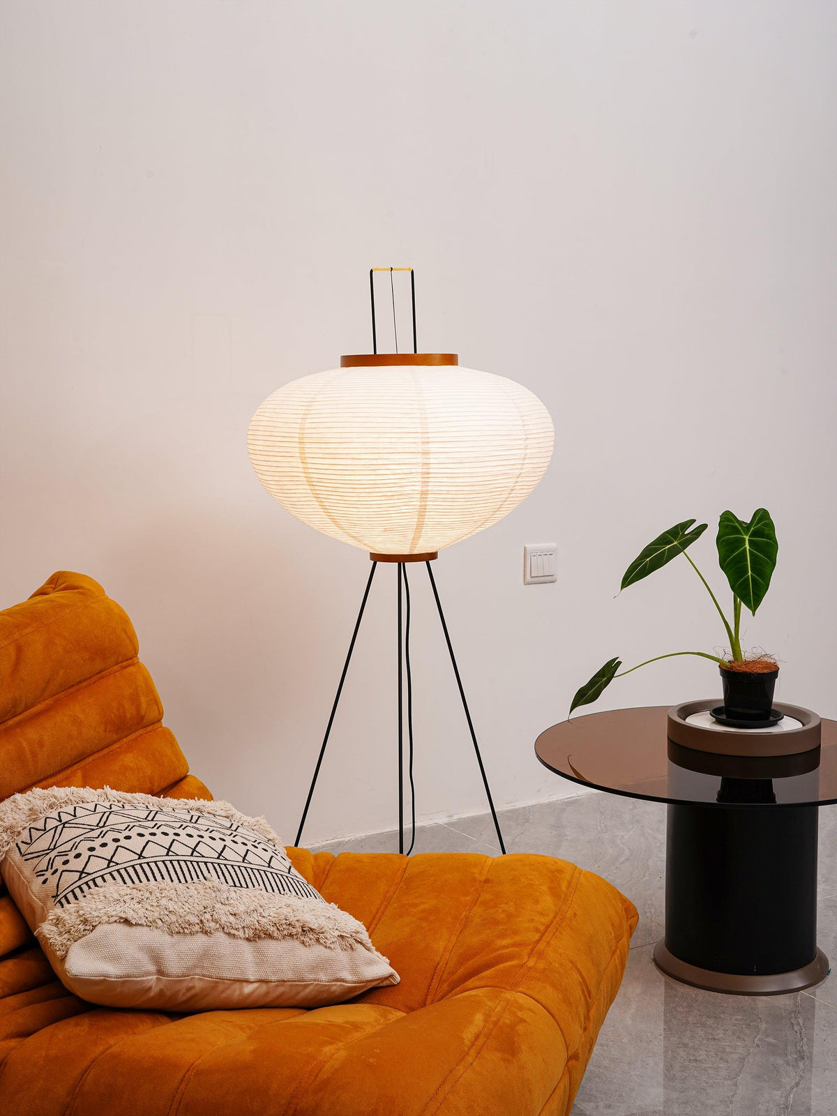 Japanese-Inspired Paper Floor Lamp White Mulberry Shade Tall Standing Light for Living Room Bedroom Reading Nook Sculptural Accent