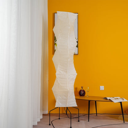 Japanese-Inspired Paper Floor Lamp White Mulberry Shade Tall Standing Light for Living Room Bedroom Reading Nook Sculptural Accent