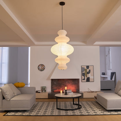 Hanging Lantern Fixture 19-Inch Natural Fiber Shade White Orb Ceiling Light Adjustable 59-Inch Cord for Dining Room Kitchen Island Asian-Ins