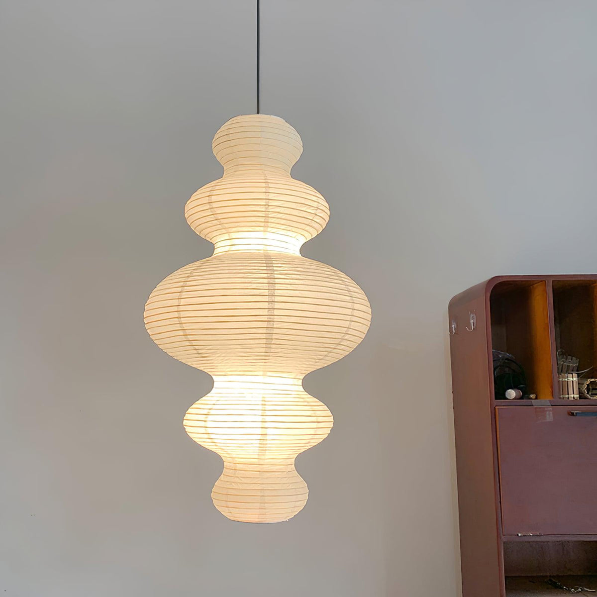 Hanging Lantern Fixture 19-Inch Natural Fiber Shade White Orb Ceiling Light Adjustable 59-Inch Cord for Dining Room Kitchen Island Asian-Ins