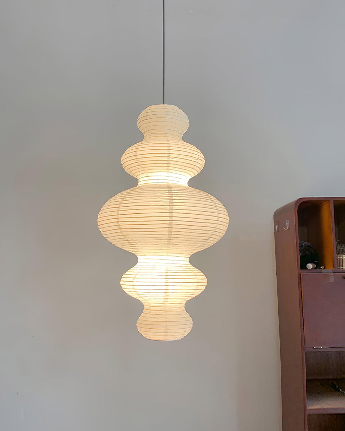 Hanging Lantern Fixture 19-Inch Natural Fiber Shade White Orb Ceiling Light Adjustable 59-Inch Cord for Dining Room Kitchen Island Asian-Ins