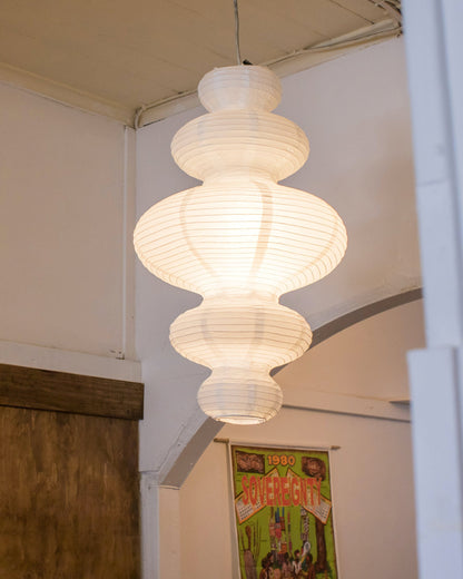 Overhead Suspension Lamp 18.5×32 White Handmade Paper Shade for Dining Table Kitchen Island Contemporary Asian Inspired Ceiling Fixture Adju