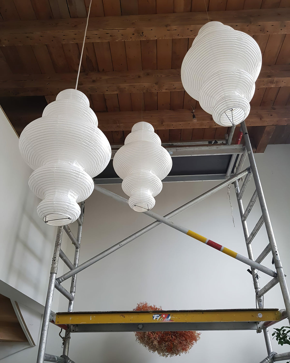 Overhead Suspension Lamp 18.5×32 White Handmade Paper Shade for Dining Table Kitchen Island Contemporary Asian Inspired Ceiling Fixture Adju