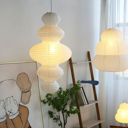 Overhead Suspension Lamp 18.5×32 White Handmade Paper Shade for Dining Table Kitchen Island Contemporary Asian Inspired Ceiling Fixture Adju