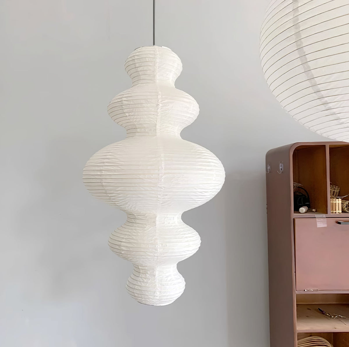 Overhead Suspension Lamp 18.5×32 White Handmade Paper Shade for Dining Table Kitchen Island Contemporary Asian Inspired Ceiling Fixture Adju