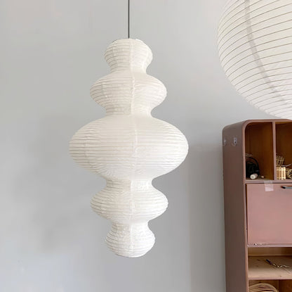 Overhead Suspension Lamp 18.5×32 White Handmade Paper Shade for Dining Table Kitchen Island Contemporary Asian Inspired Ceiling Fixture Adju
