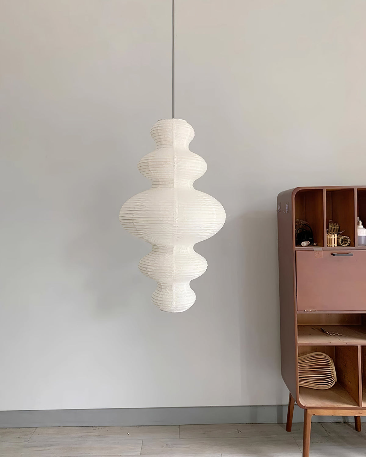 Overhead Suspension Lamp 18.5×32 White Handmade Paper Shade for Dining Table Kitchen Island Contemporary Asian Inspired Ceiling Fixture Adju