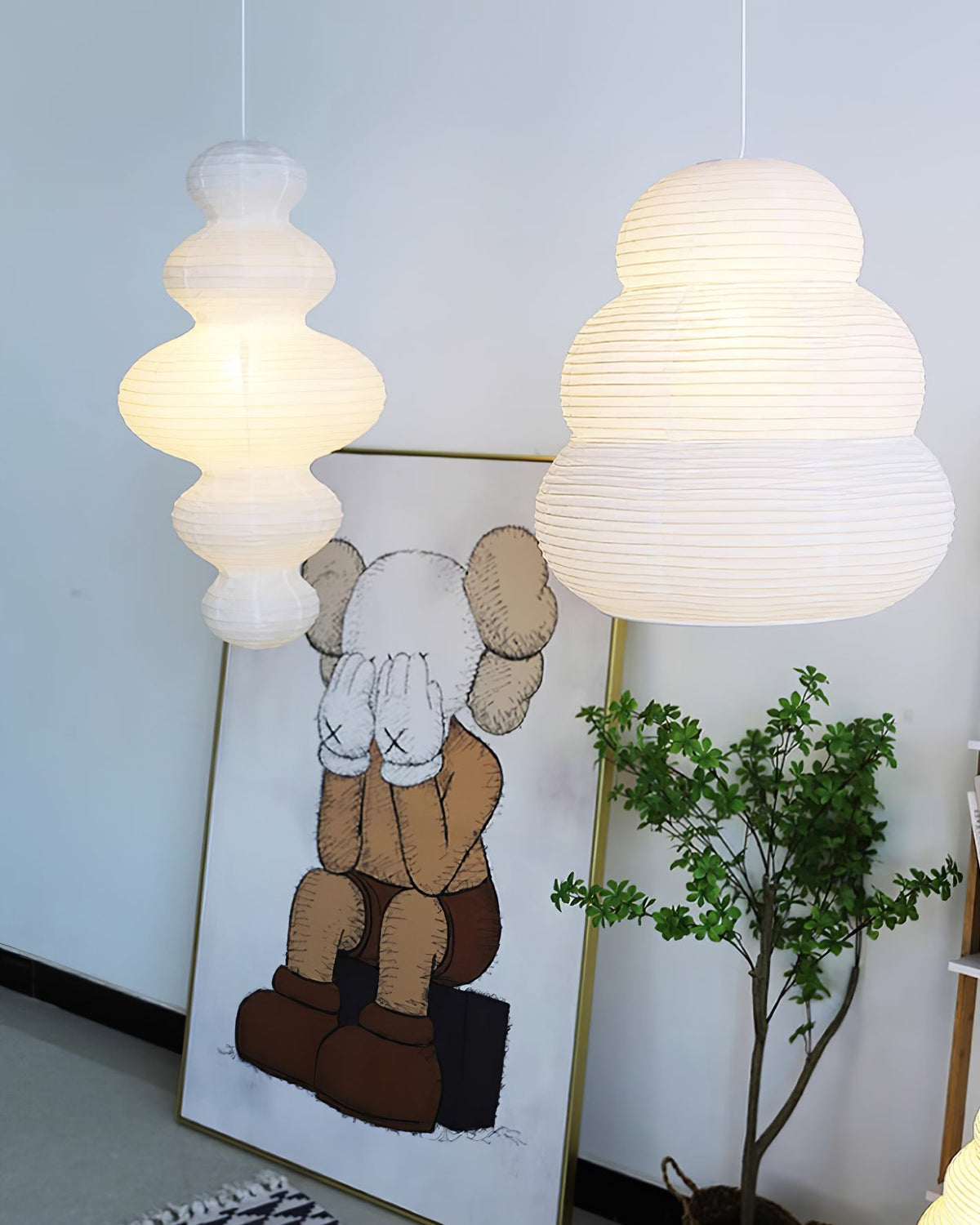 Overhead Suspension Lamp 18.5×32 White Handmade Paper Shade for Dining Table Kitchen Island Contemporary Asian Inspired Ceiling Fixture Adju