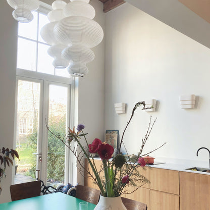 Overhead Suspension Lamp 18.5×32 White Handmade Paper Shade for Dining Table Kitchen Island Contemporary Asian Inspired Ceiling Fixture Adju