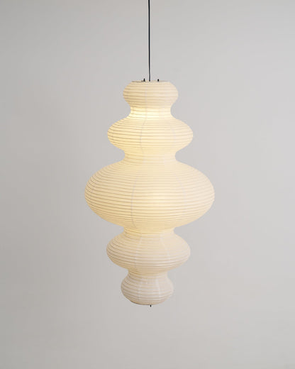 Overhead Suspension Lamp 18.5×32 White Handmade Paper Shade for Dining Table Kitchen Island Contemporary Asian Inspired Ceiling Fixture Adju