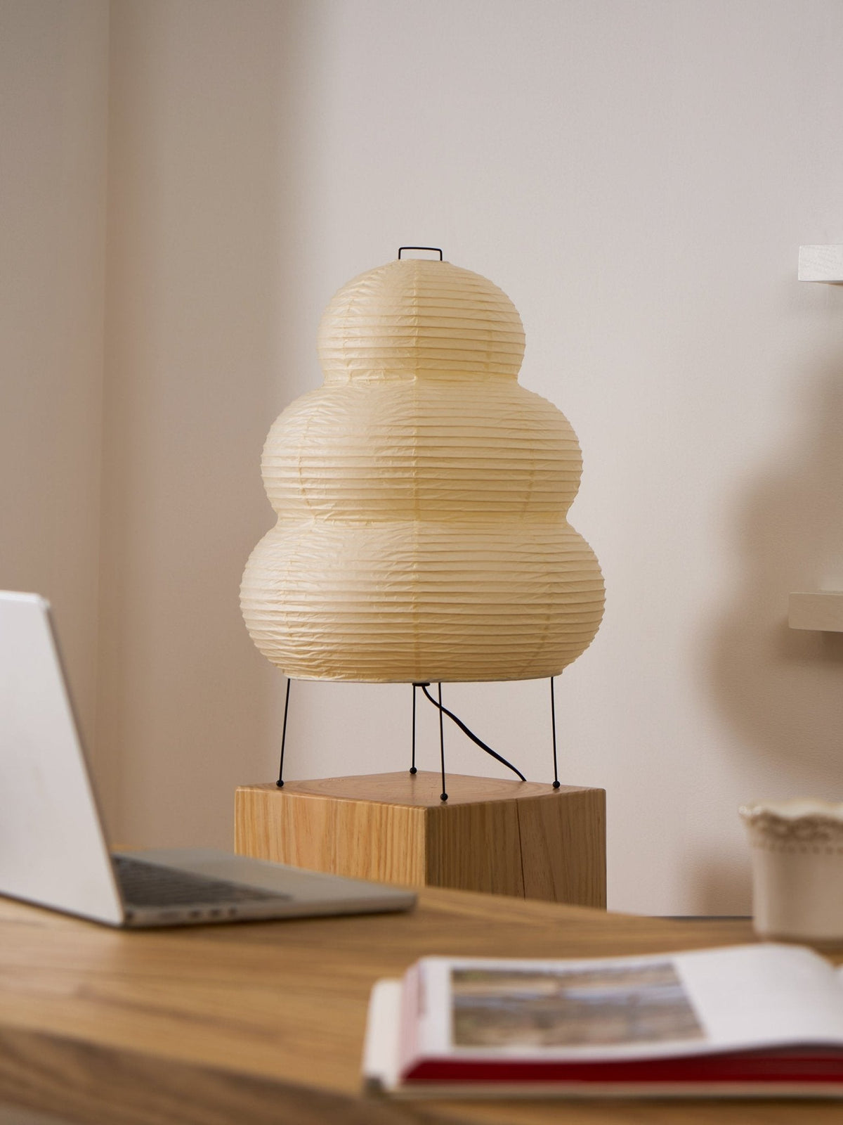 Handcrafted Paper Shade Accent Lamp 10 in Wide Warm Glow LED Bedside Nightlight for Bedroom Office Desktop Reading Nook Minimalist Japanese