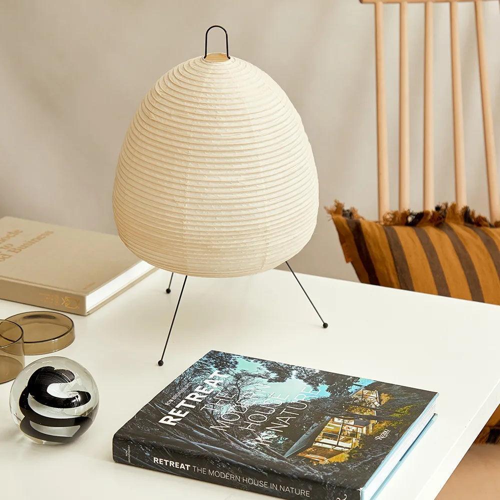 Handcrafted Paper Shade Accent Lamp 10 in Wide Warm Glow LED Bedside Nightlight for Bedroom Office Desktop Reading Nook Minimalist Japanese