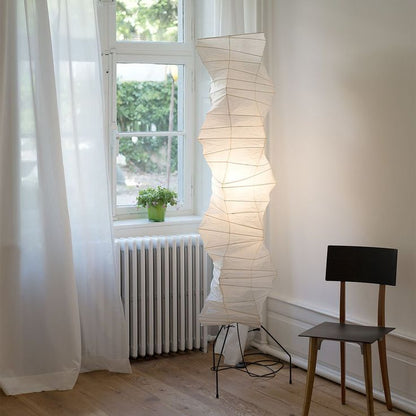 Japanese-Inspired Paper Floor Lamp White Mulberry Shade Tall Standing Light for Living Room Bedroom Reading Nook Sculptural Accent