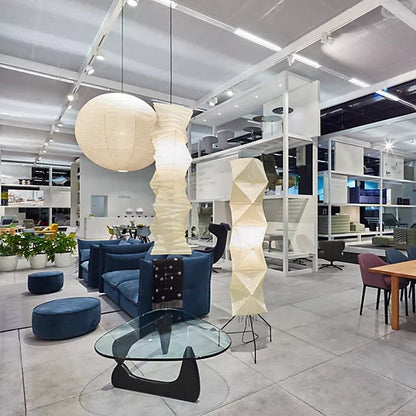 Japanese-Inspired Paper Floor Lamp White Mulberry Shade Tall Standing Light for Living Room Bedroom Reading Nook Sculptural Accent