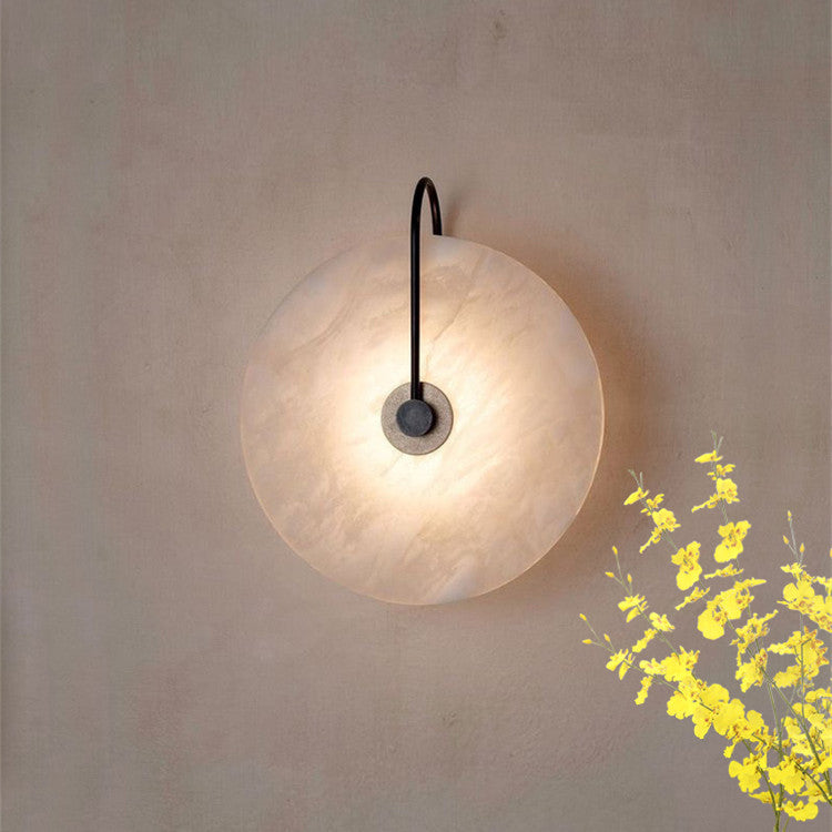 Natural Stone Sconce with Integrated LED 6-12 inch Diameter Warm White Light for Bedroom Hallway Living Room Available in Gold or Black Meta