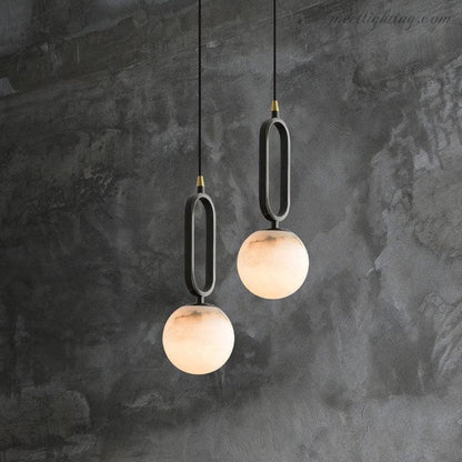 Oval Alabaster Pendant Light with Teardrop Shape for Dining Room & Living Room – Hardwired Ceiling Fixture – G9 Bulb Included