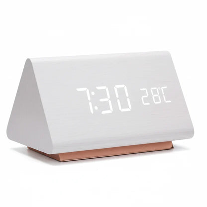 Digital Alarm Clock with Wood-Grain Finish – 3 Alarms, Temperature Display & Adjustable LED Brightness for Bedroom, Desk & Nightstand