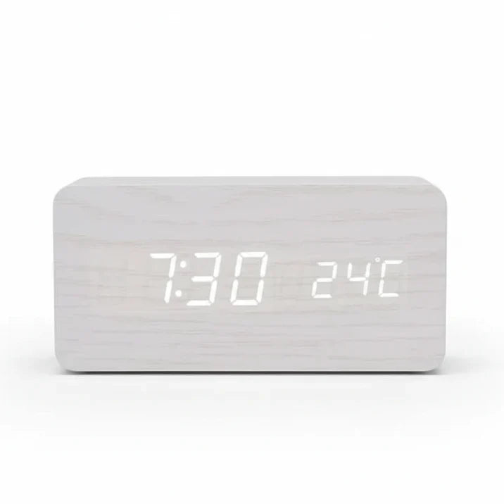 Digital Alarm Clock with Wood-Grain Finish – 3 Alarms, Temperature Display & Adjustable LED Brightness for Bedroom, Desk & Nightstand