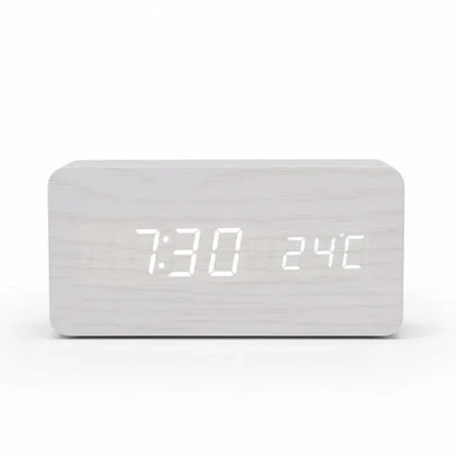 Digital Alarm Clock with Wood-Grain Finish – 3 Alarms, Temperature Display & Adjustable LED Brightness for Bedroom, Desk & Nightstand