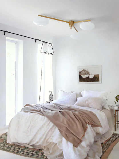 Five-Arm Flush Mount Ceiling Fixture with Milky White Shades in Warm Gold Finish for Kitchen Island Bedroom Hallway Entry Foyer Low Profile