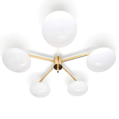 Five-Arm Flush Mount Ceiling Fixture with Milky White Shades in Warm Gold Finish for Kitchen Island Bedroom Hallway Entry Foyer Low Profile