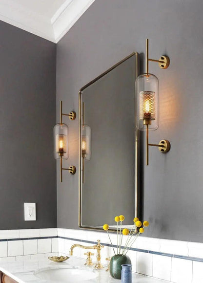 Glass Wall Sconce Light Fixture Gold Chrome Finish for Bathroom Bedroom Living Room Entryway Hallway Modern Minimalist Lighting