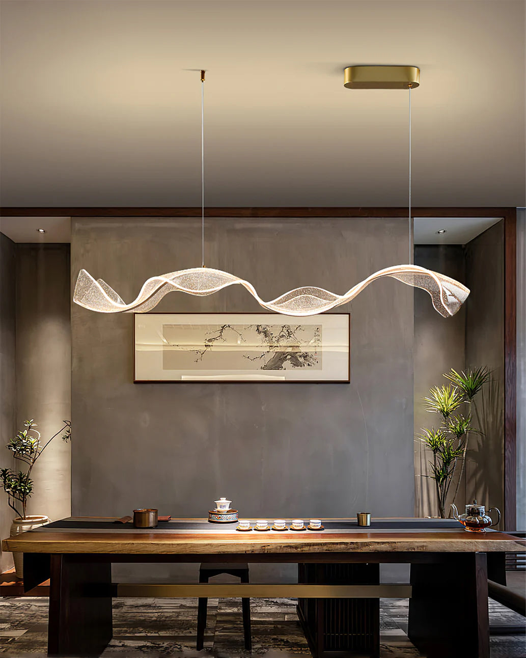 Linear LED Ceiling Light Fixture 39-59 Inch Dimmable Acrylic Pendant Lamp for Dining Room Living Room Kitchen Modern Hanging Light with Remo