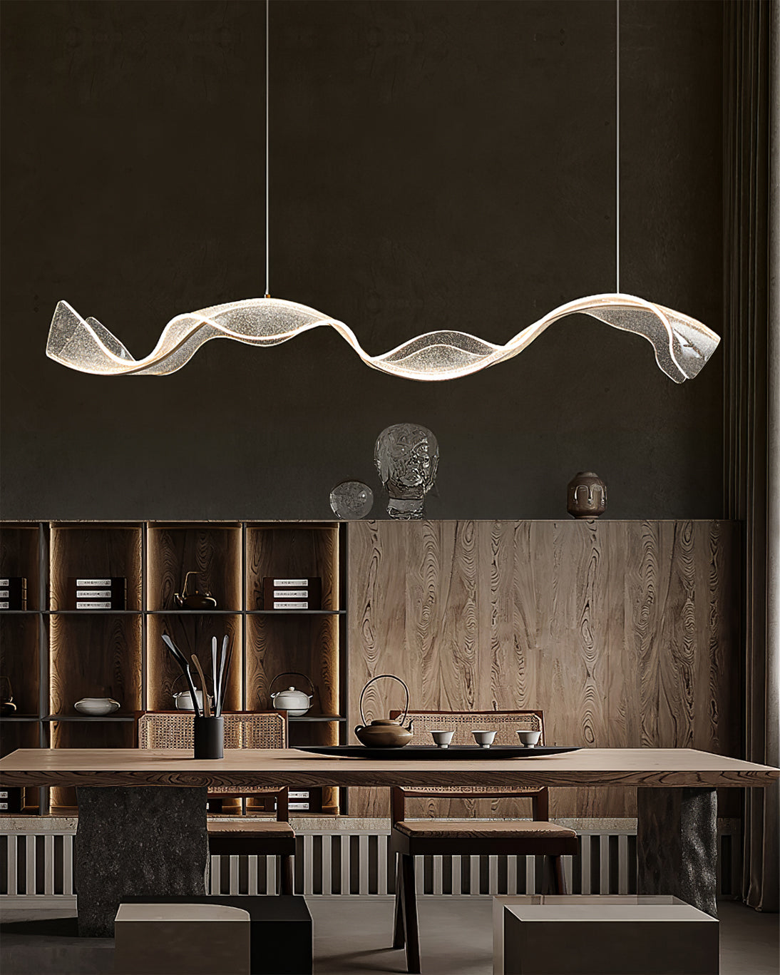 Linear LED Ceiling Light Fixture 39-59 Inch Dimmable Acrylic Pendant Lamp for Dining Room Living Room Kitchen Modern Hanging Light with Remo