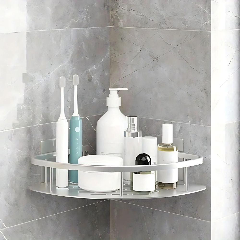Wall-Mounted Shower Shelf Caddy Rustproof Metal Storage Rack for Bathroom Shampoo Soap Organizer Space-Saving