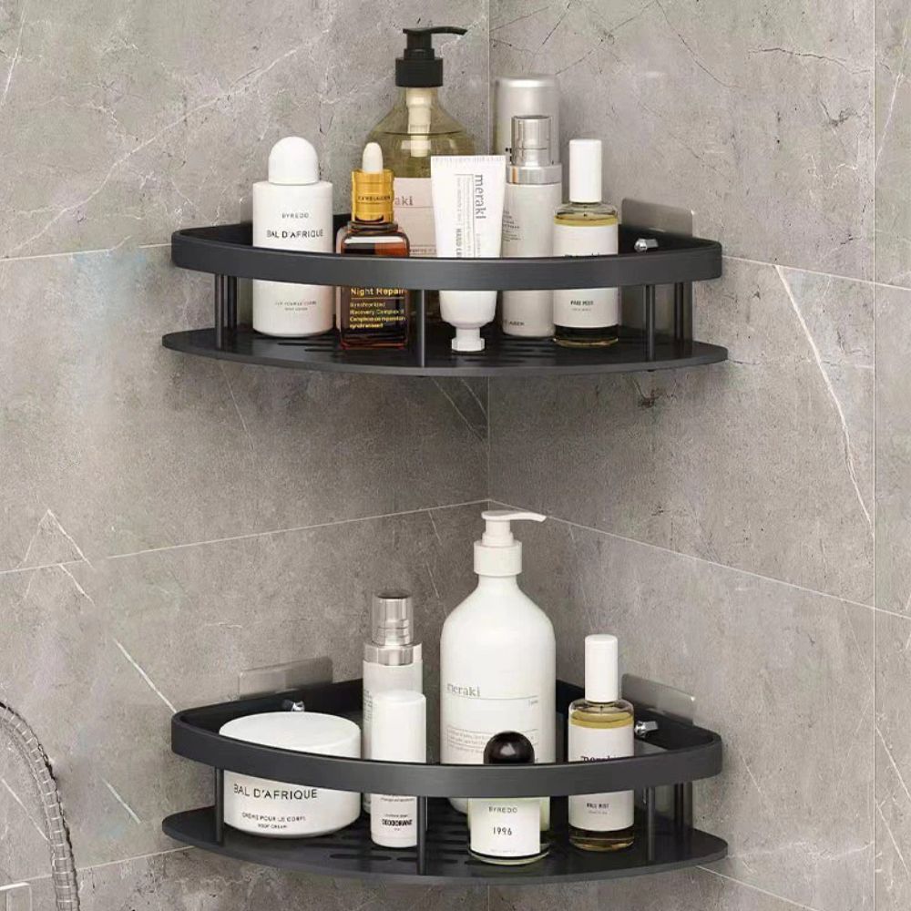 Wall-Mounted Bathroom Storage Rack with Hook, Aluminum Shower Organizer Caddy, Rustproof No-Drill Shelf for Shampoo & Soap, Single or