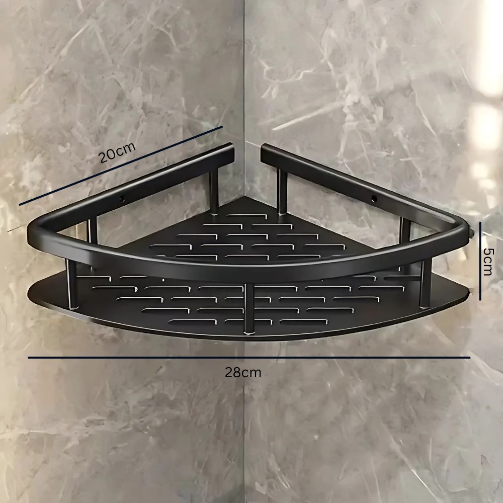 Adhesive Bathroom Caddy Aluminum Single-Tier Corner Organizer for Shampoo Soap Storage in Showers, Walk-In Baths & Small Spaces
