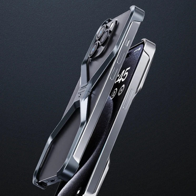Minimalist Metal Frame Phone Case for iPhone 14, 15, 16 & 17 – Ultra-Lightweight Drop Protection with X-Frame Design
