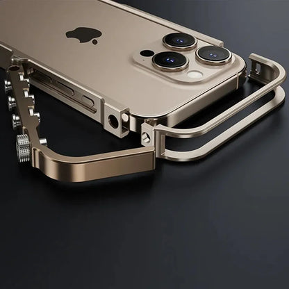Aluminum Metal Frame Phone Case for iPhone 13-17 Pro Max – Shock Absorbing, Raised Edge Protection, Precision Cutouts – Cosmic Orange &