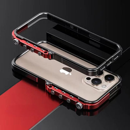 Aluminum Metal Frame Phone Case for iPhone 13-17 Pro Max – Shock Absorbing, Raised Edge Protection, Precision Cutouts – Cosmic Orange &