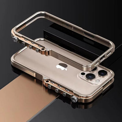 Aluminum Metal Frame Phone Case for iPhone 13-17 Pro Max – Shock Absorbing, Raised Edge Protection, Precision Cutouts – Cosmic Orange &