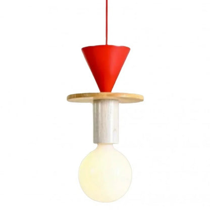 Wooden Hanging Ceiling Fixture Multicolor Geometric Shade 7.5-16.5 in Height Adjustable Dining Room Kitchen Bedroom Overhead Lighting Modern