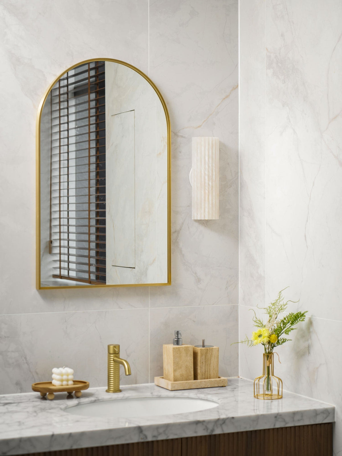 Natural Stone Wall Sconce 12 in Integrated LED Ribbed Surface Indoor Lighting Fixture for Bedroom Hallway Living Room Warm Ambient Glow