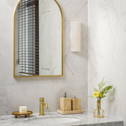 Alabaster LED Sconce 12 Inch Vertical Stone Wall Light for Vanity Hallway Bedroom Soft Glow Ambient Fixture Hardwired Modern Indoor Lighting