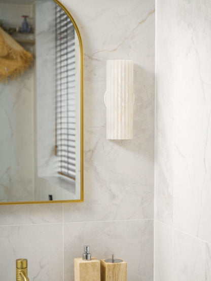 Alabaster Wall Sconce Light Fixture Cylinder Hardwired LED Integrated White Warm Neutral Cool Temperature Modern Accent for Bedroom