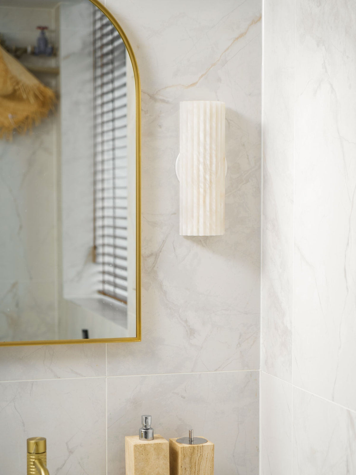 Alabaster LED Sconce 12 Inch Vertical Stone Wall Light for Vanity Hallway Bedroom Soft Glow Ambient Fixture Hardwired Modern Indoor Lighting