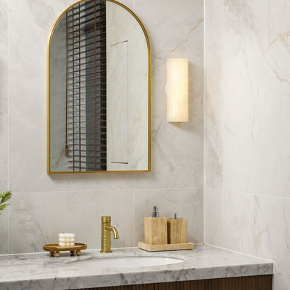 Alabaster LED Sconce 12 Inch Vertical Stone Wall Light for Vanity Hallway Bedroom Soft Glow Ambient Fixture Hardwired Modern Indoor Lighting