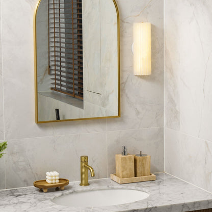Alabaster LED Sconce 12 Inch Vertical Stone Wall Light for Vanity Hallway Bedroom Soft Glow Ambient Fixture Hardwired Modern Indoor Lighting