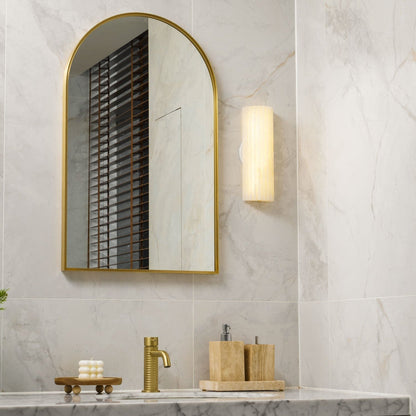 Alabaster LED Sconce 12 Inch Vertical Stone Wall Light for Vanity Hallway Bedroom Soft Glow Ambient Fixture Hardwired Modern Indoor Lighting
