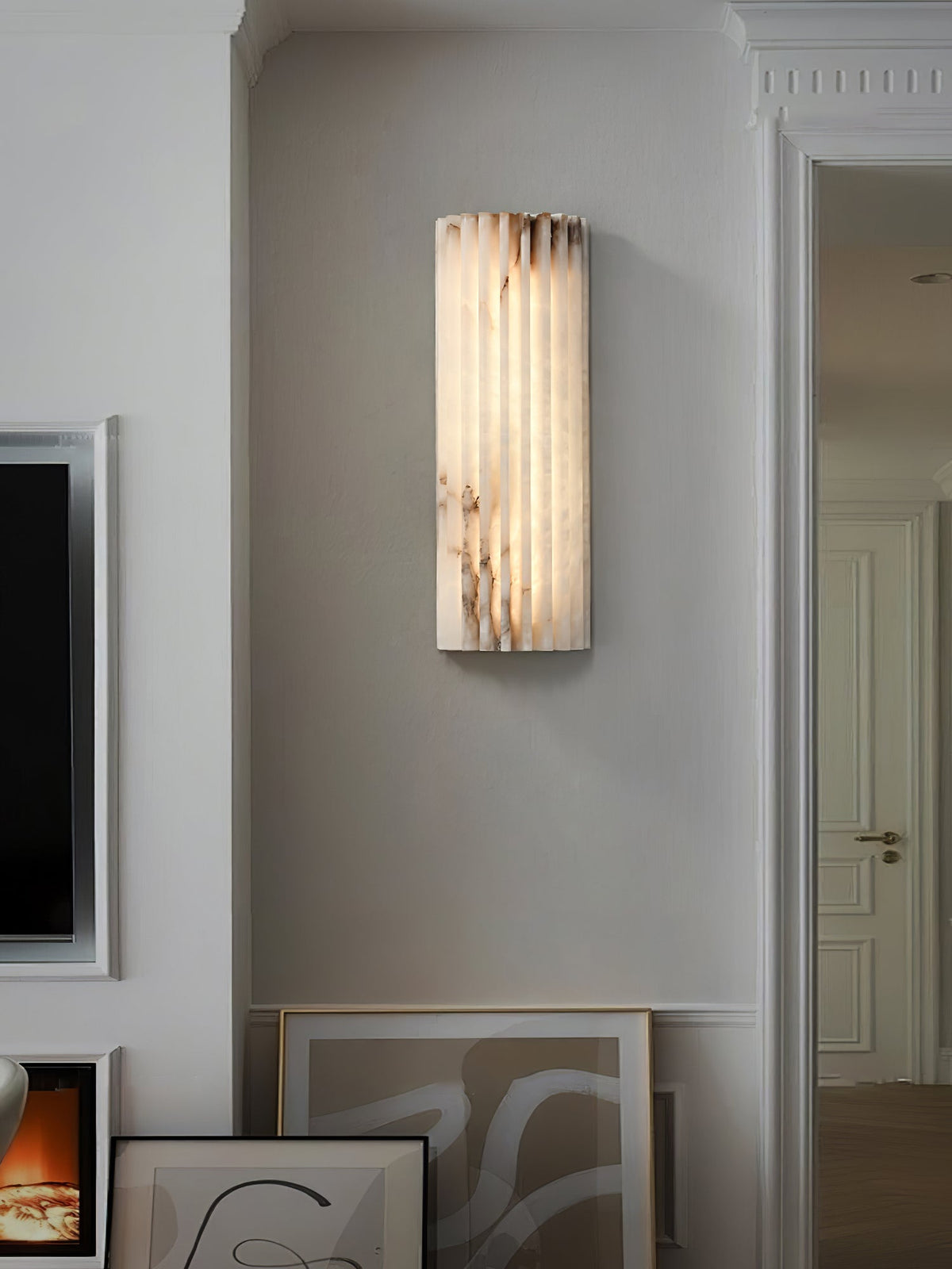 Natural Stone Wall Sconce 12 in Integrated LED Ribbed Surface Indoor Lighting Fixture for Bedroom Hallway Living Room Warm Ambient Glow