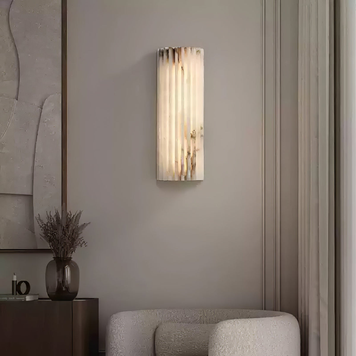 Natural Stone Wall Sconce 12 in Integrated LED Ribbed Surface Indoor Lighting Fixture for Bedroom Hallway Living Room Warm Ambient Glow