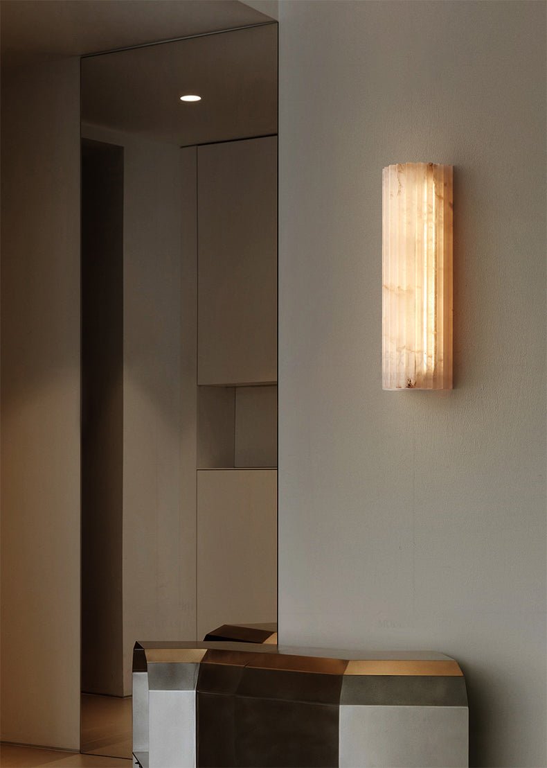 Natural Stone Wall Sconce 12 in Integrated LED Ribbed Surface Indoor Lighting Fixture for Bedroom Hallway Living Room Warm Ambient Glow